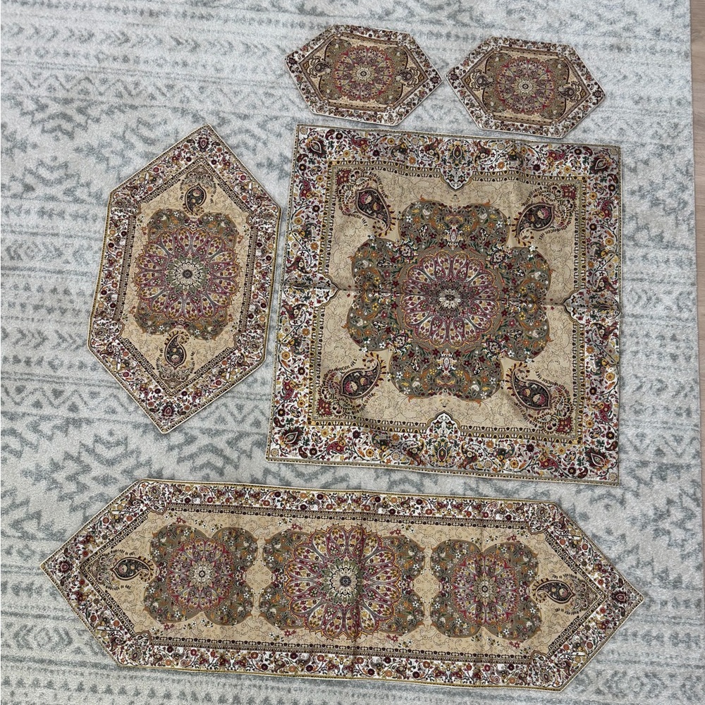Persian Termeh 5Pc Table Set Runners Tablecloth Placemats Luxury Decor - Picture 3 of 8